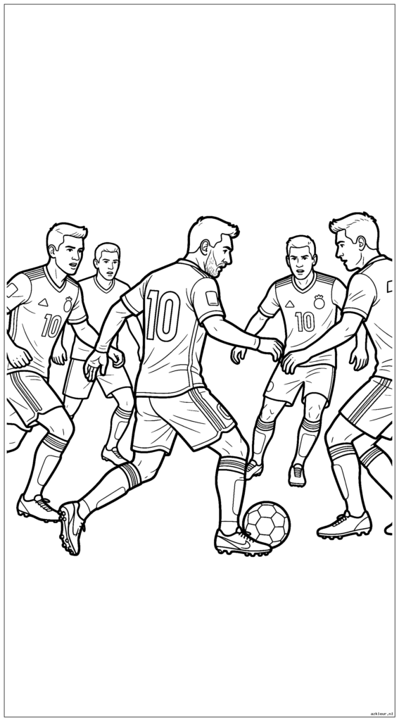 Lionel Messi voert zijn kenmerkende dribbelbeweging uit langs verdedigers