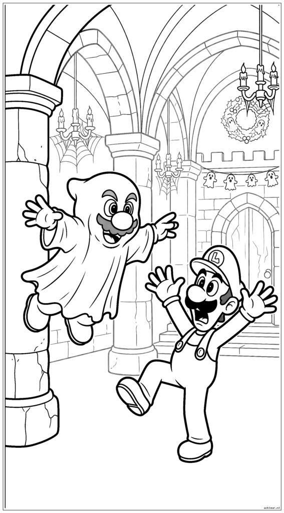 Mario verkleedde zich als een geest en probeerde Luigi bang te maken in het spookkasteel van Bowser