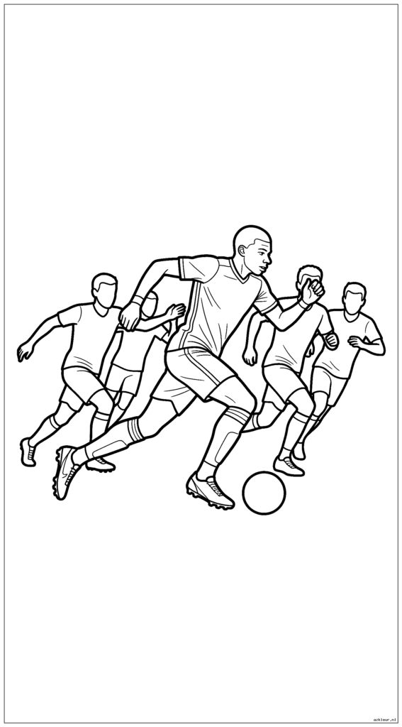 Mbappé sprint langs verdedigers met de bal aan zijn voeten