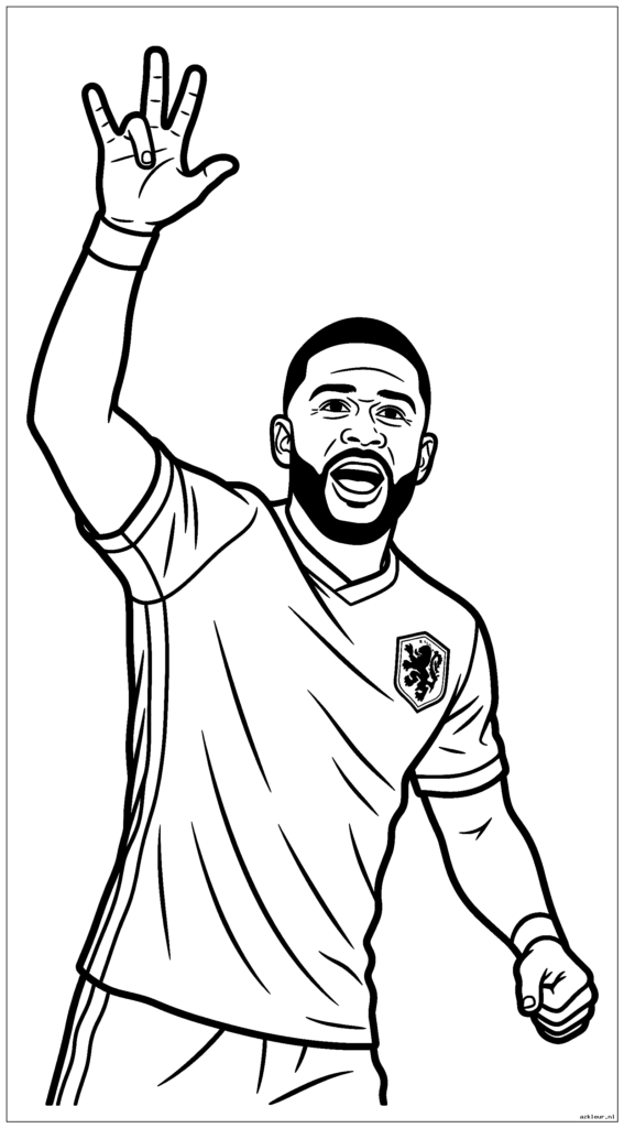 Memphis Depay viert een doelpunt met zijn kenmerkende handgebaar