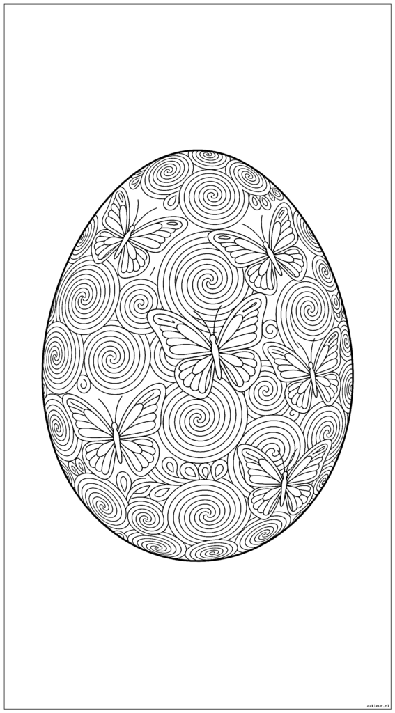 Paasei met ingewikkelde wervelingen en vlinderpatronen in mandala-stijl