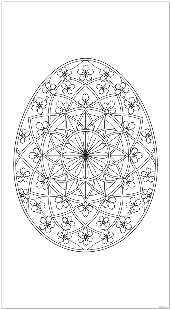 Paasei met zen-geïnspireerd cirkelvormig mandalapatroon met kersenbloesems