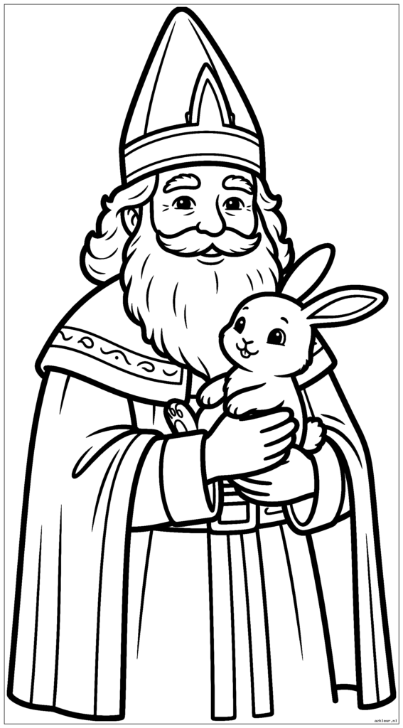 Sinterklaas met een schattig klein konijntje in zijn armen