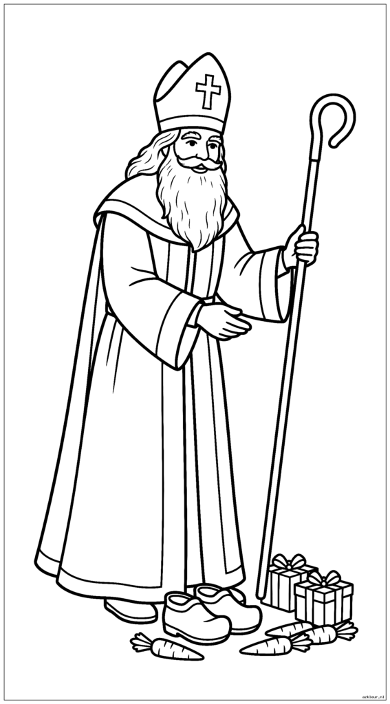 Sinterklaas zegent met zijn staf kinderschoenen