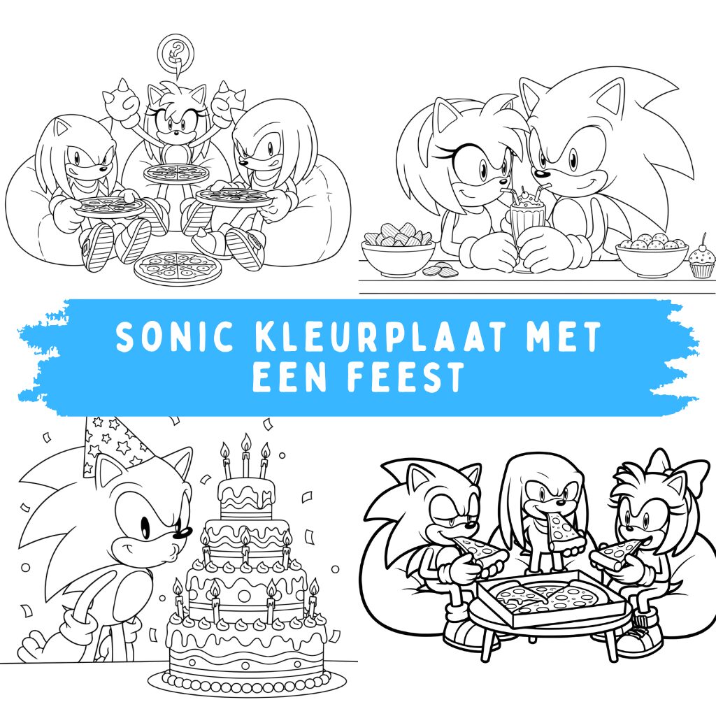 sonic kleurplaat met een feest ft