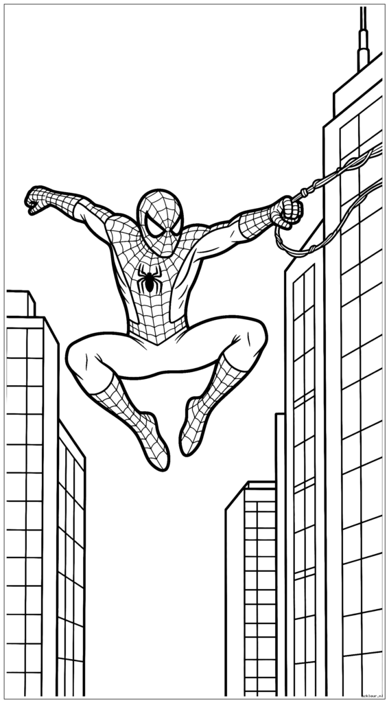 Spider-Man slingert dynamisch tussen gebouwen met behulp van zijn web