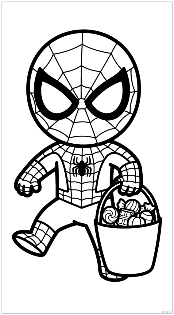 Spiderman trick-or-treat met een Halloween-snoepemmer