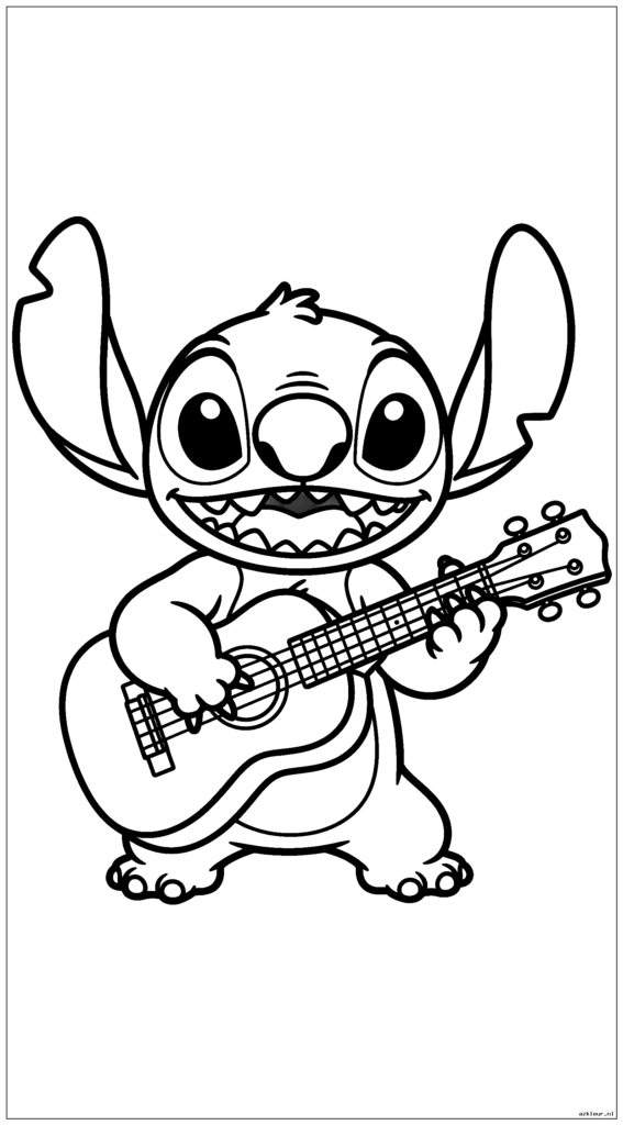 Stitch-spelende ukelele met gemiddeld detailniveau