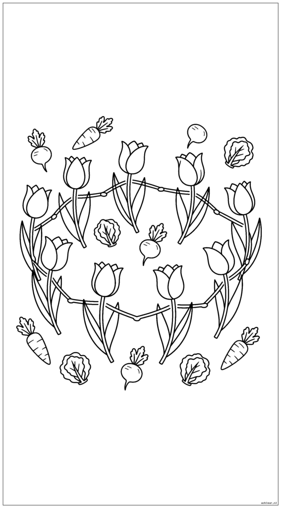 Tulpen dansen in een cirkel, hand in hand als papieren poppetjes