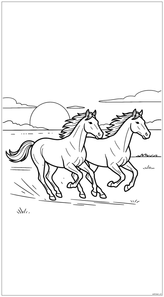 Twee paarden die naast elkaar rennen in galop