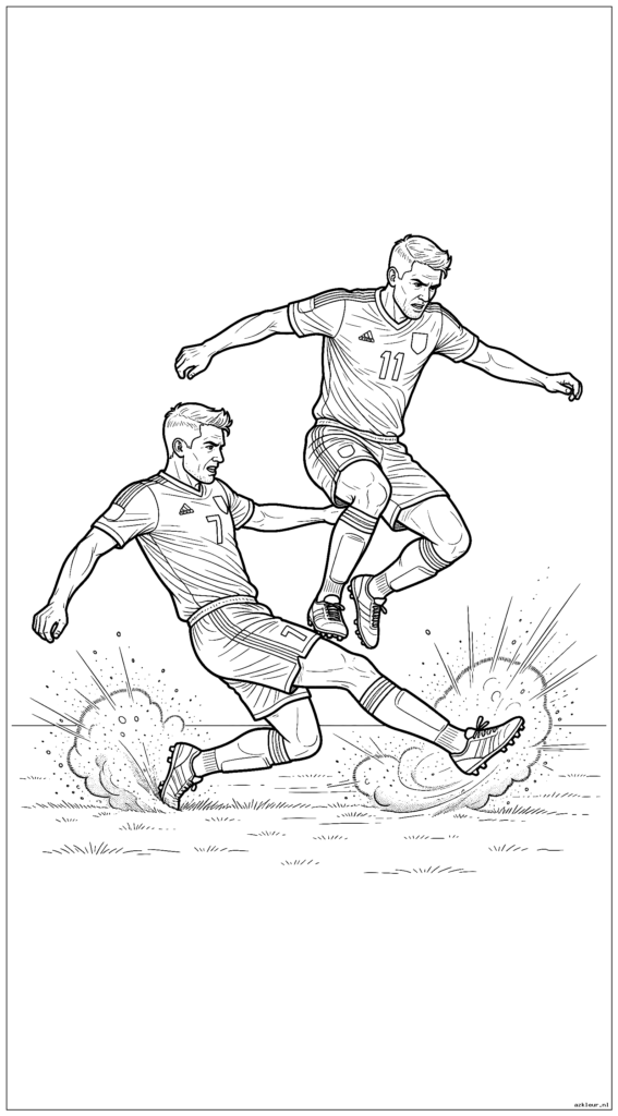 Twee spelers in een intense tackle-situatie